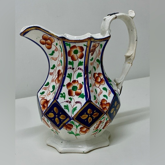 19th Century Antique Gaudy Welsh 8 Sided Cobalt Diamond Design Lusterware Jug - Picture 5 of 16